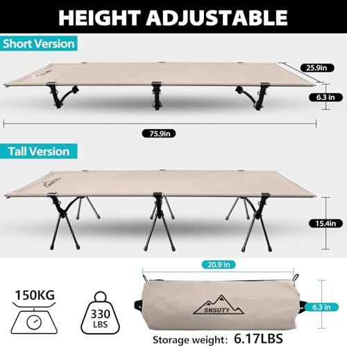 SUSNTY Ultralight Camping Cot for Adults, Portable Folding with Leg Extenders, Black V988895