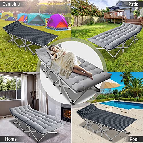 ABORON Folding Camping Cot with Mat for Adults, Heavy Duty Outdoor Bed with Carry Bag C211720