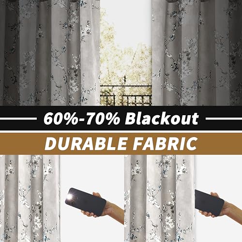 DriftAway Floral Pencil Sketch Blackout Curtains 2 Panels 52x84 Inch Gray White H115