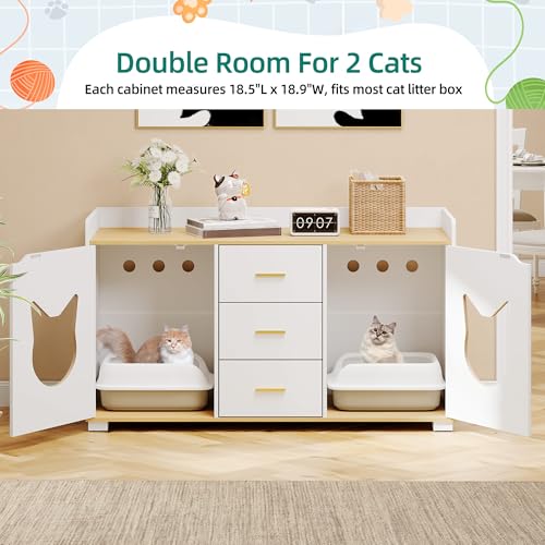 YITAHOME Cat Litter Box Enclosure Double Room with Storage Cabinet, White S11591