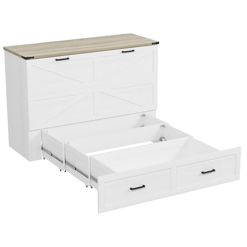 Murphy Cabinet Bed Frame with Charging Station, Full-Size Foldable Wall Bed Z526