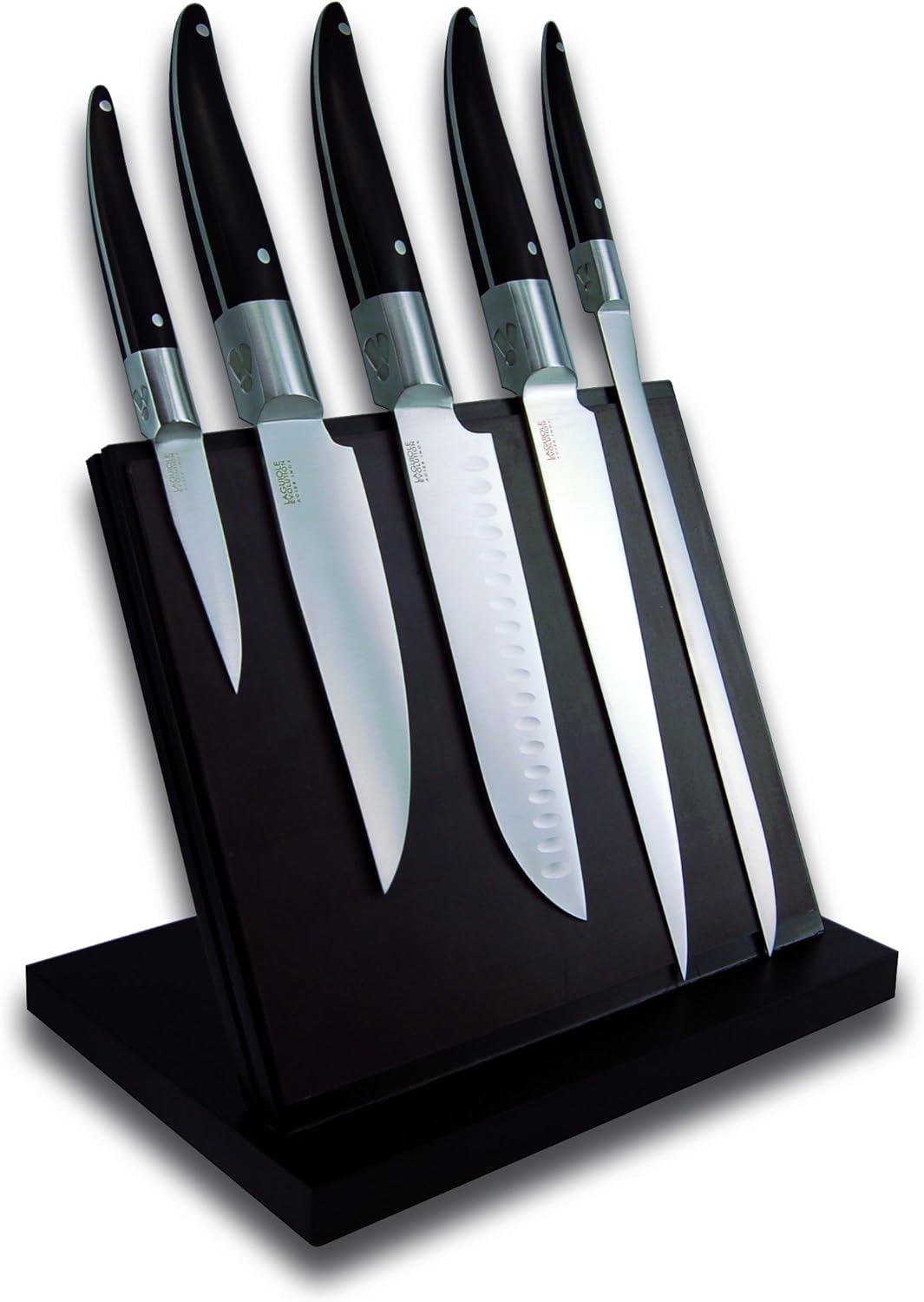 Expression Stainless Steel Kitchen Knife Block Set with Paring Knife, Santoku Knife, Kitchen Knife, Chefs Knife, Ham/Brisket Slicing Knife, Set of 5, Black