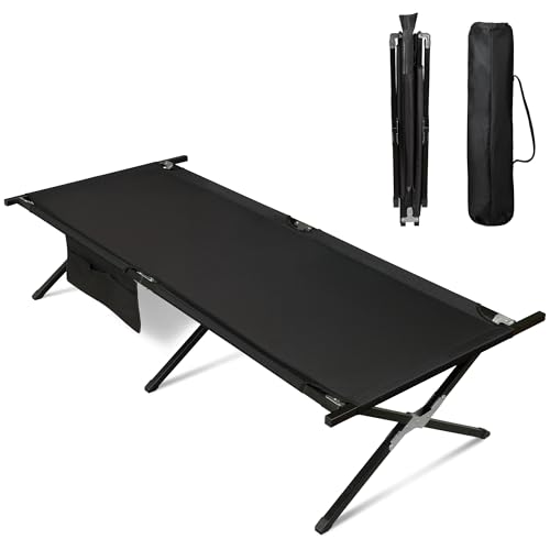 WLIVE Military Camping Cot, Portable Folding Cot with Carry Bag, Supports 300 Lbs, Silver Greige R758042