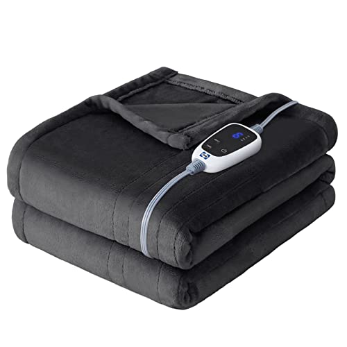 SEALY Electric Blanket Full Size, Flannel Heated Blanket with 10 Heating Levels & 1-12 Hours Auto Shut Off, Fast Heating Warm Blanket, Machine Washable, Beige, 80 x 84 Inch
