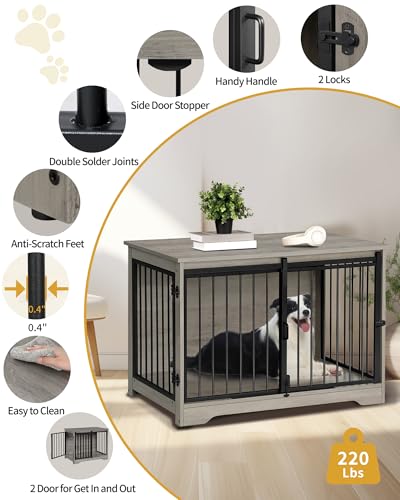 Dog Crate Furniture with Barn Door for Small Medium Dogs, Rustic Brown P911