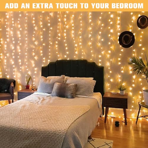 JMEXSUSS 300 LED Remote Control Christmas Curtain Lights, Warm White V64841