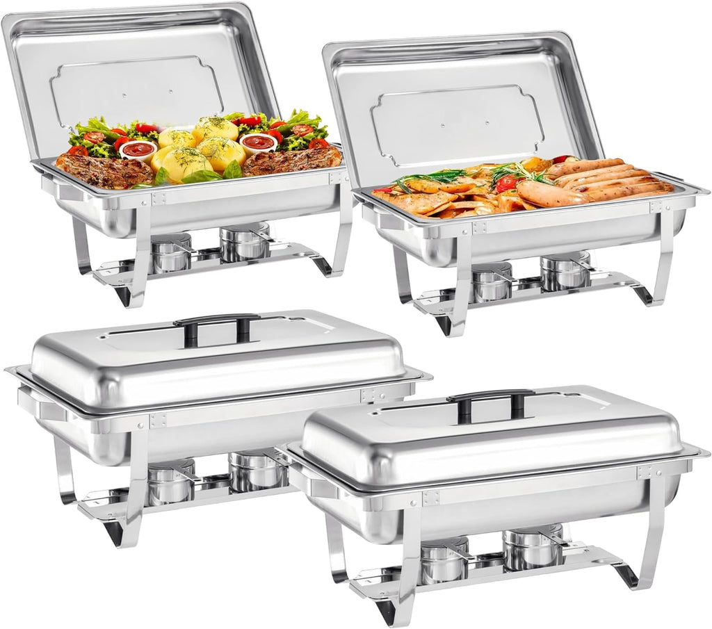 Chafing Dish Buffet Set 4 Pack - 8 Quart Stainless Steel Chafer with Folding Frame T909666