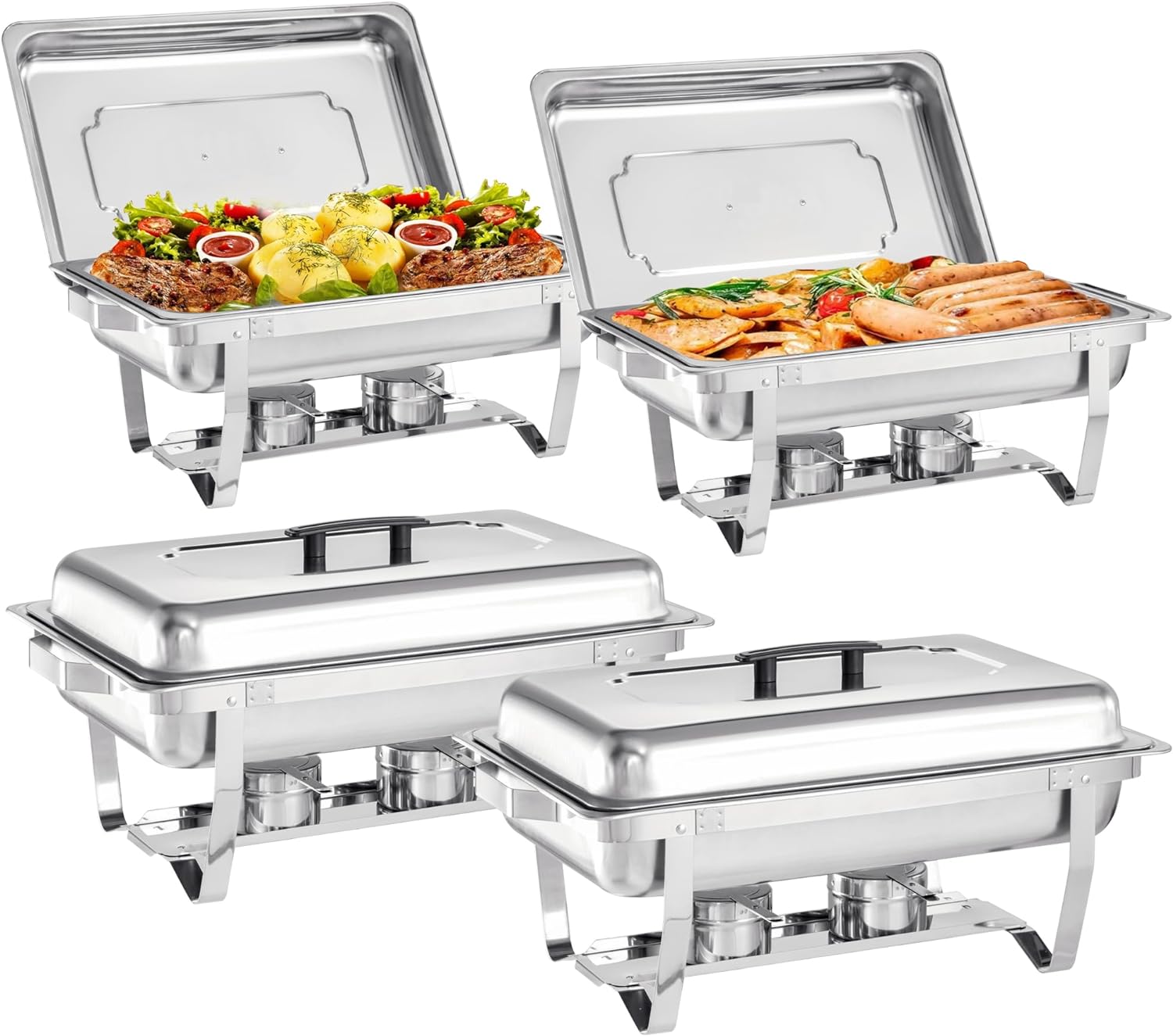 Chafing Dish Buffet Set 4 Pack - 8 Quart Stainless Steel Chafer with Folding Frame T909666