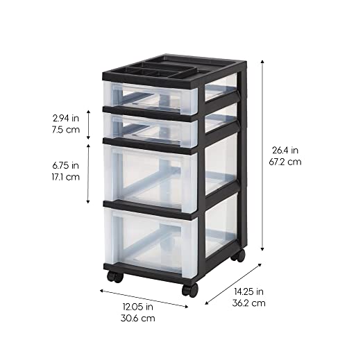 IRIS USA Plastic 10-Drawer Rolling Storage Cart with Wheels, Black/Clear T4065
