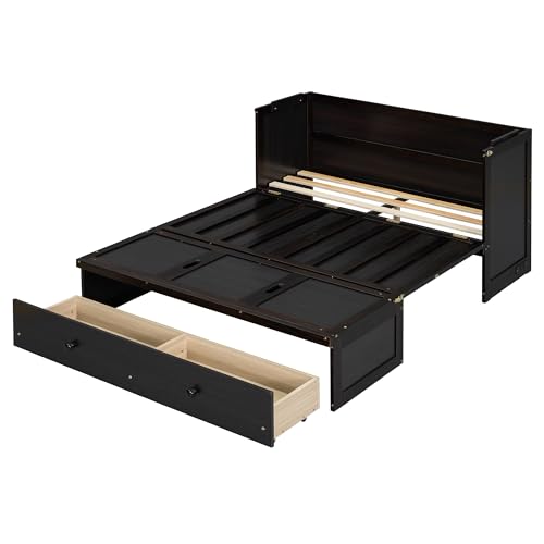 Harper & Bright Designs Full Murphy Bed with USB Charging Station and Storage, Espresso D408638