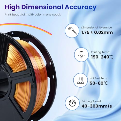 FLASHFORGE Silk PLA 3D Printer Filament 1.75mm 1KG, Multicolored Gradient V83097