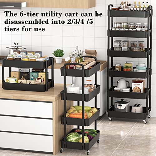 Sywhitta 3-Tier Plastic Rolling Utility Cart with Handle, Black F220270