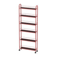 6-Tier Storage Cart Wire Slim Shelving Shelf with Wheels for Small Spaces, Rolling Tall Organizer Storage for Bathroom, Kitchen, Home, Garage, Bedroom, Closet (Red, 6" D)