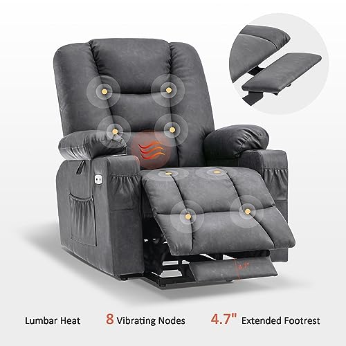 MCombo Small Power Lift Recliner Chair with Massage and Heat, Faux Leather, Dark Brown E441
