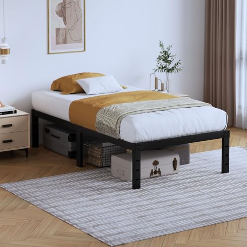 Full Metal Bed Frame 14 Inch Tall Heavy Duty Black Steel Slats Platform J736200