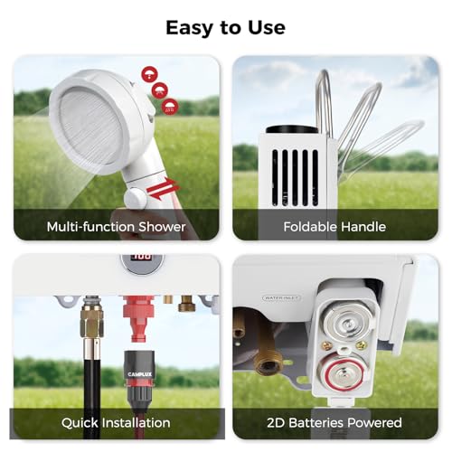 CAMPLUX 2.64 GPM Propane Portable Gas Water Heater, 68,000 BTU, White Y83276