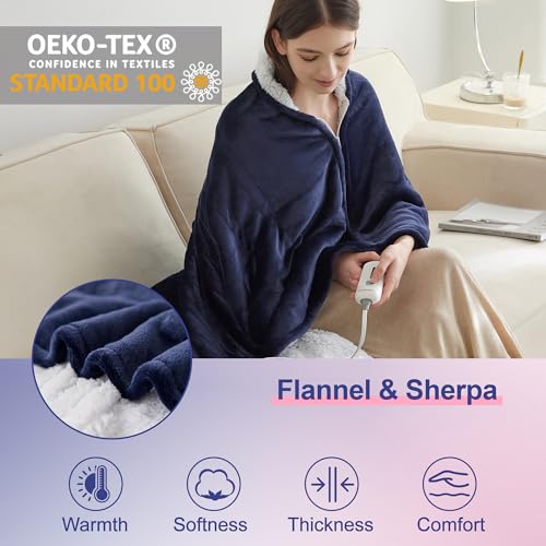 Heated Wearable Electric Blanket with 3 Heat Levels & Auto Off, ETL Certified, Dark Grey 50"x60" W580
