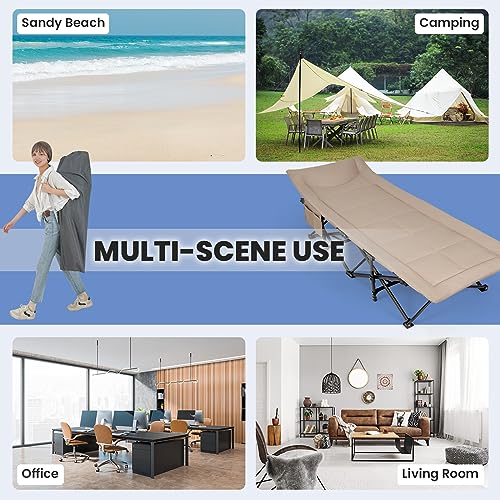 Giantex Folding Camping Cot for Adults with Carry Bag, Cushion & Headrest, Supports 450 lbs, Gray G52982