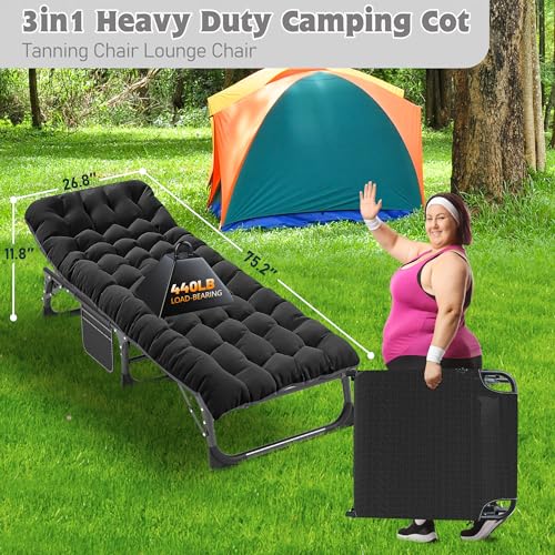 ABORON Folding Camping Cot with Mat for Adults, Heavy Duty Outdoor Bed with Carry Bag C211720