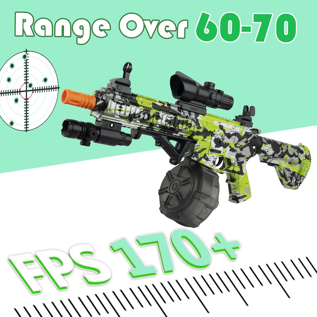 Gel Ball Blaster with Drum & Mag, Automatic and Manual, 40000 Rounds, Goggles (Green) B290