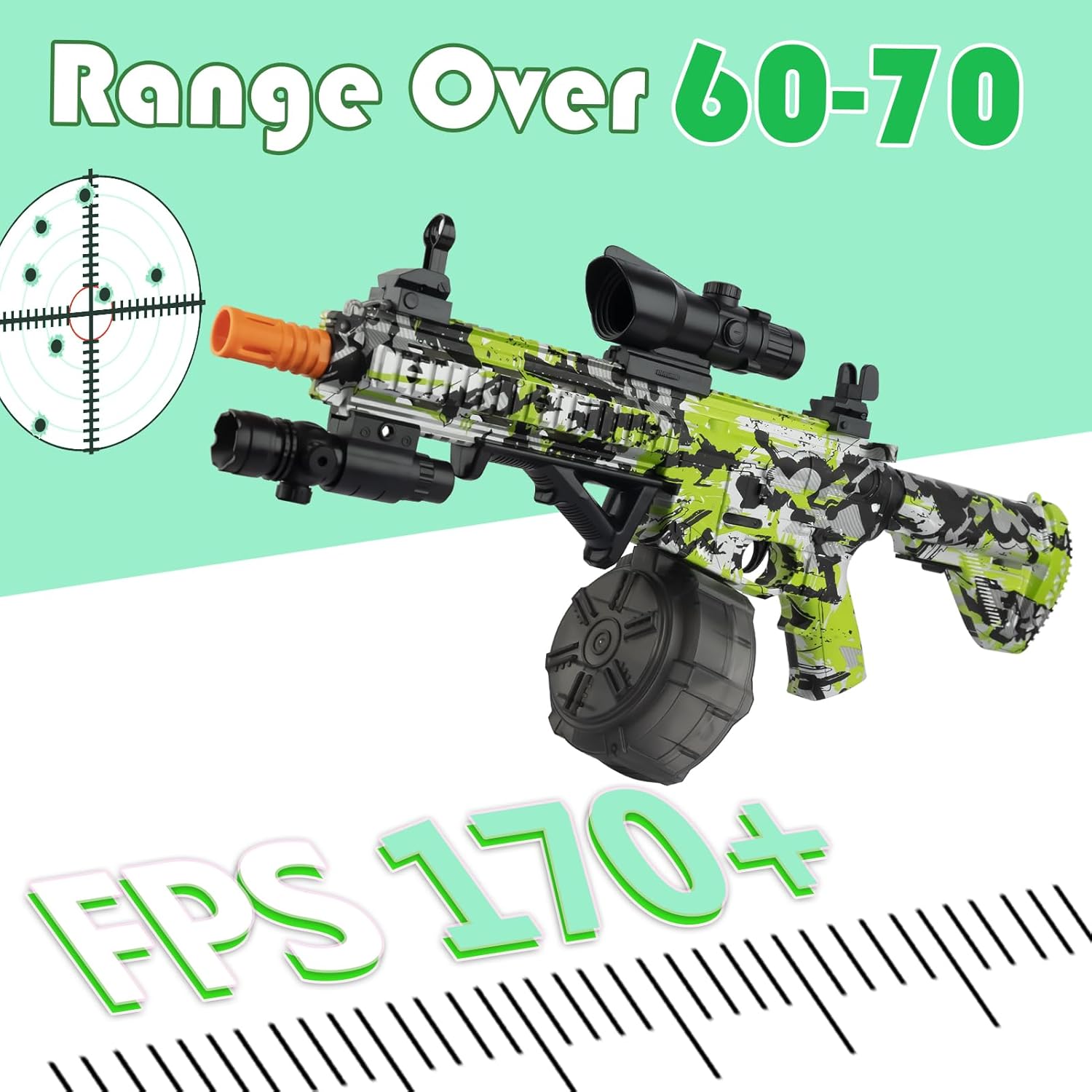Gel Ball Blaster with Drum & Mag, Automatic and Manual, 40000 Rounds, Goggles (Green) B290