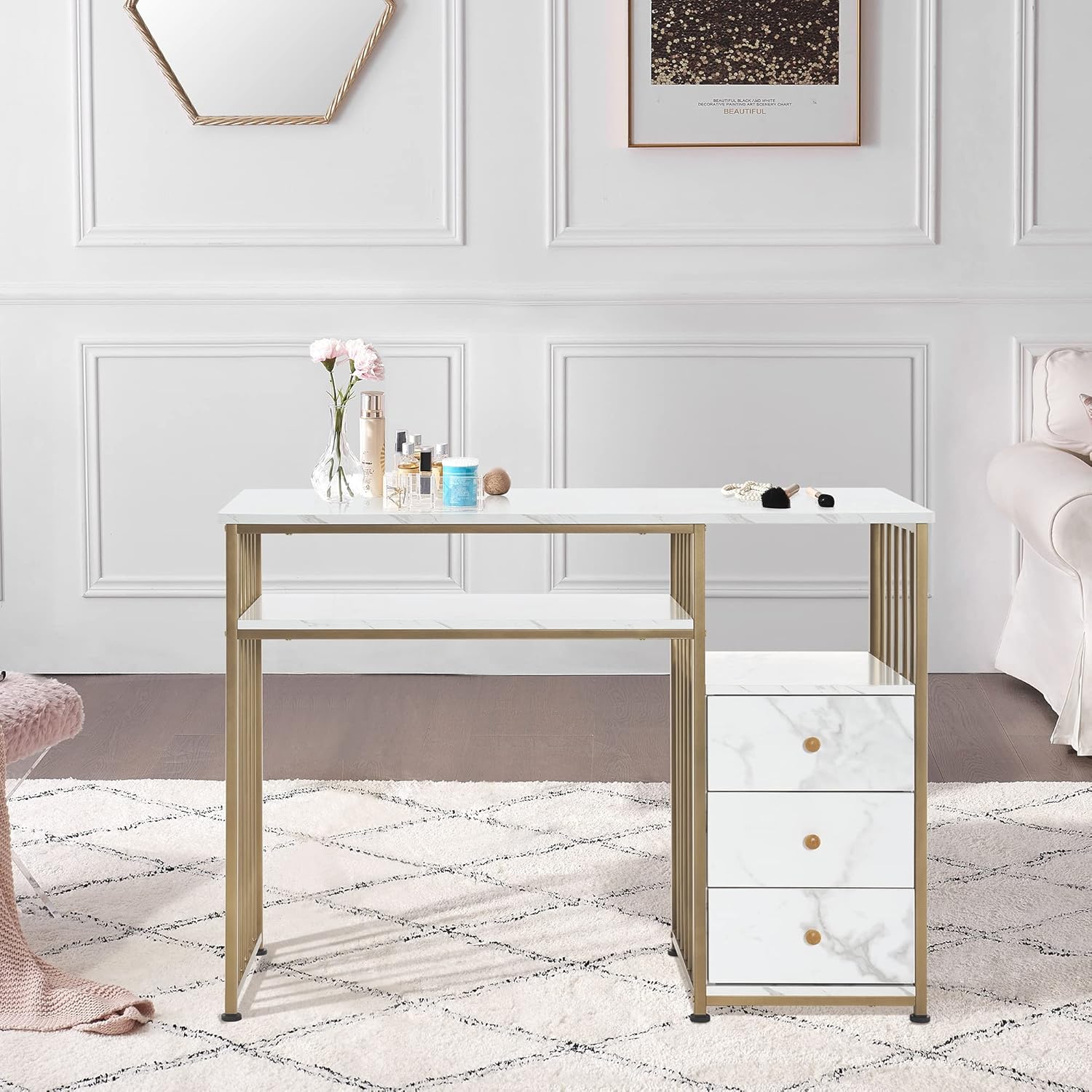 BarberPub Manicure Table with Storage Drawers S97484