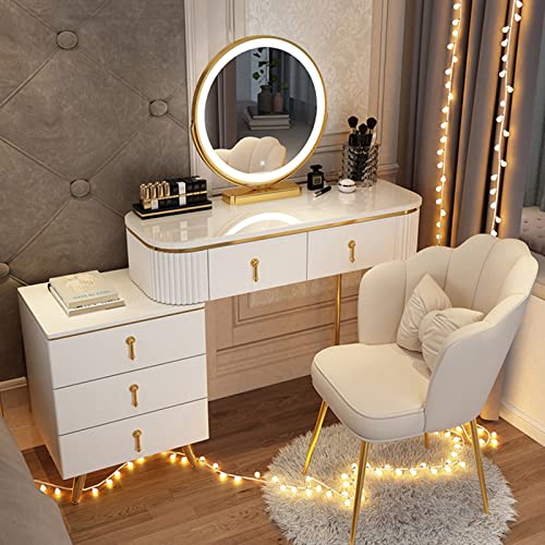 Makeup Vanity Desk With Lighted Mirror, Dressing Table Set With Storage Drawers And Stool, Modern Vanity Table 3-Color Dimmable LED Lighted Mirror, For Girls Bedroom ( Color : Gray A , Size : 80cm/31.