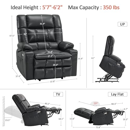 MCombo Dual Motor Power Lift Recliner Chair for Elderly with Heat and Massage, Black E570141
