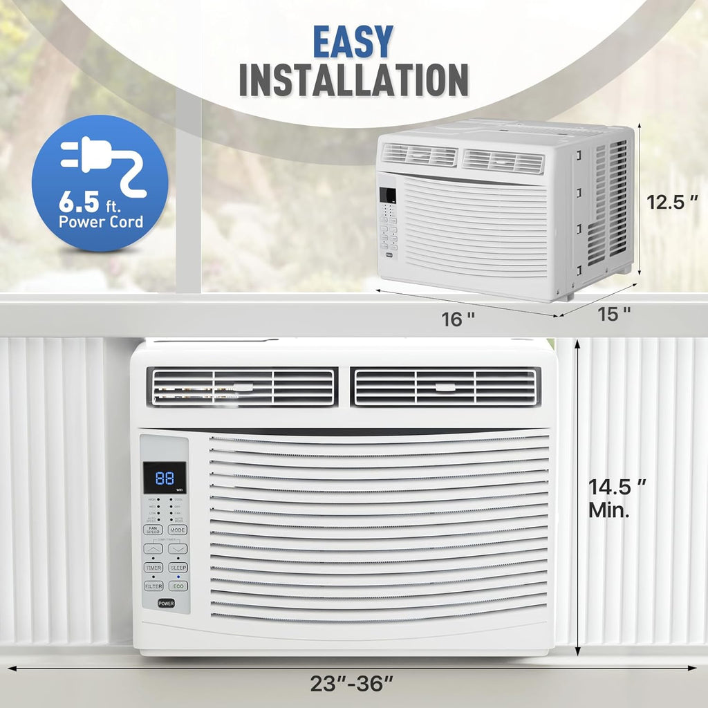 6000 BTU Smart Window AC with Remote Control for Rooms up to 250 sq.ft. R68819