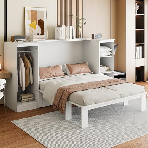 Ball & Cast Murphy Bed Queen Size Wall Chest with Charging Station and Storage Drawer, Gray J8503