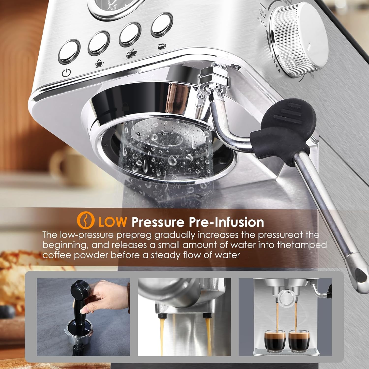 Sparkfire Espresso Machine 20 Bar Stainless Steel with Milk Frother K871515