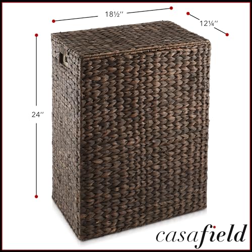 Casafield Large Laundry Hamper with Lid and Removable Liner Bag, Natural Woven Water Hyacinth N198