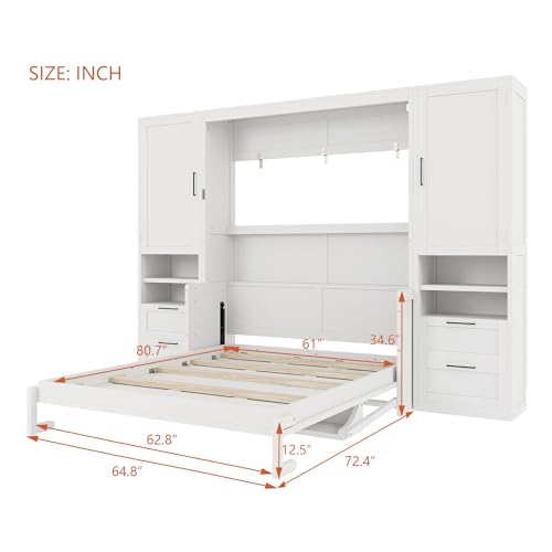 Ball & Cast Murphy Bed Queen Size Wall Chest with Charging Station and Storage Drawer, Gray J8503