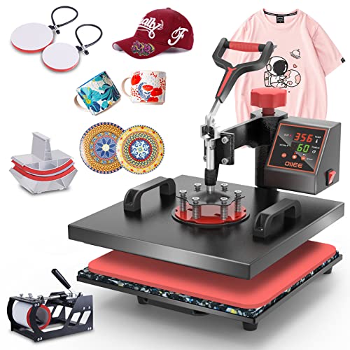 Heat Press Machine 5 in 1 Combo Heat Press 12 x 15 Inch Heat Transfer Machine 360-Degree Swing Away Digital Shirt Printing Multifunction Heat Transfer Sublimation for T Shirts Mugs Hat Plate Cap
