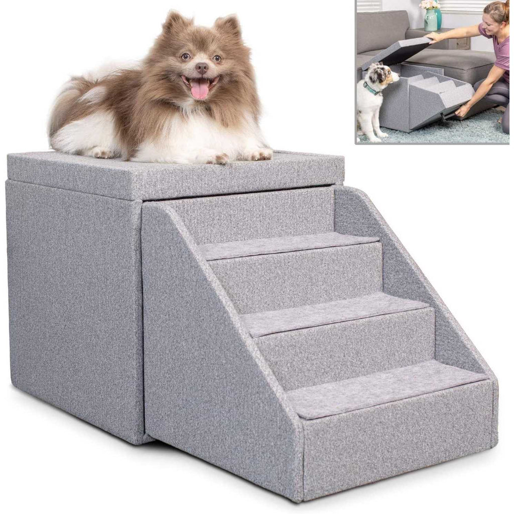 PetFusion Multi-Purpose Pet Stairs Foldaway Cat &amp; Dog Steps. Ottoman &amp; Dog Toy Basket &amp; Storage - Pet Supplies online store