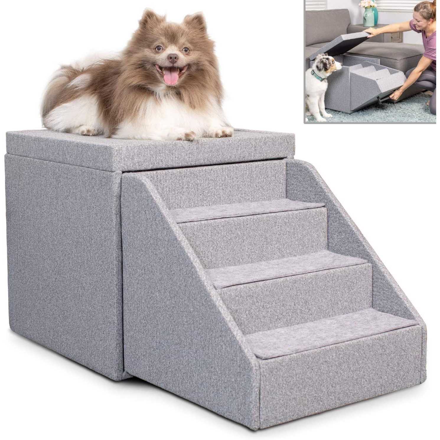 PetFusion Multi-Purpose Pet Stairs Foldaway Cat &amp; Dog Steps. Ottoman &amp; Dog Toy Basket &amp; Storage - Pet Supplies online store