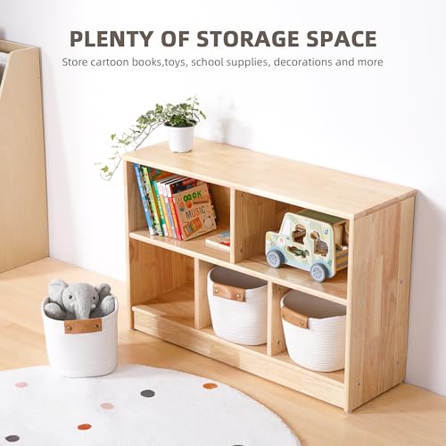 Rubber Wood 3-Compartment Storage Cabinet, 2-Tier Toy Organizer for Kids Room I3900