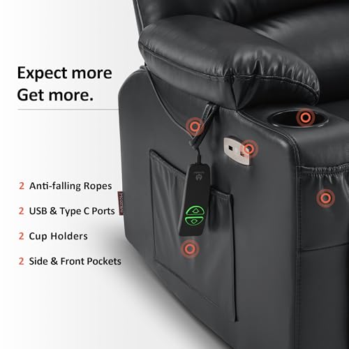 MCombo Oversized Power Lift Recliner Chair for Elderly with Heat and Massage, Faux Leather, Dark Brown N537