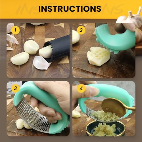 Stainless Steel Garlic Press Rocker with Peeler and Cleaning Brush, Black S334