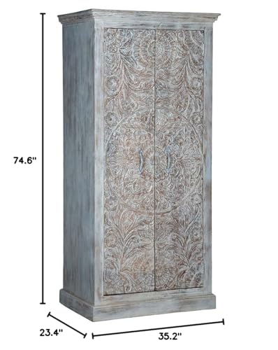 Shabby Chic White Carved Wardrobe Solid Wood U735415