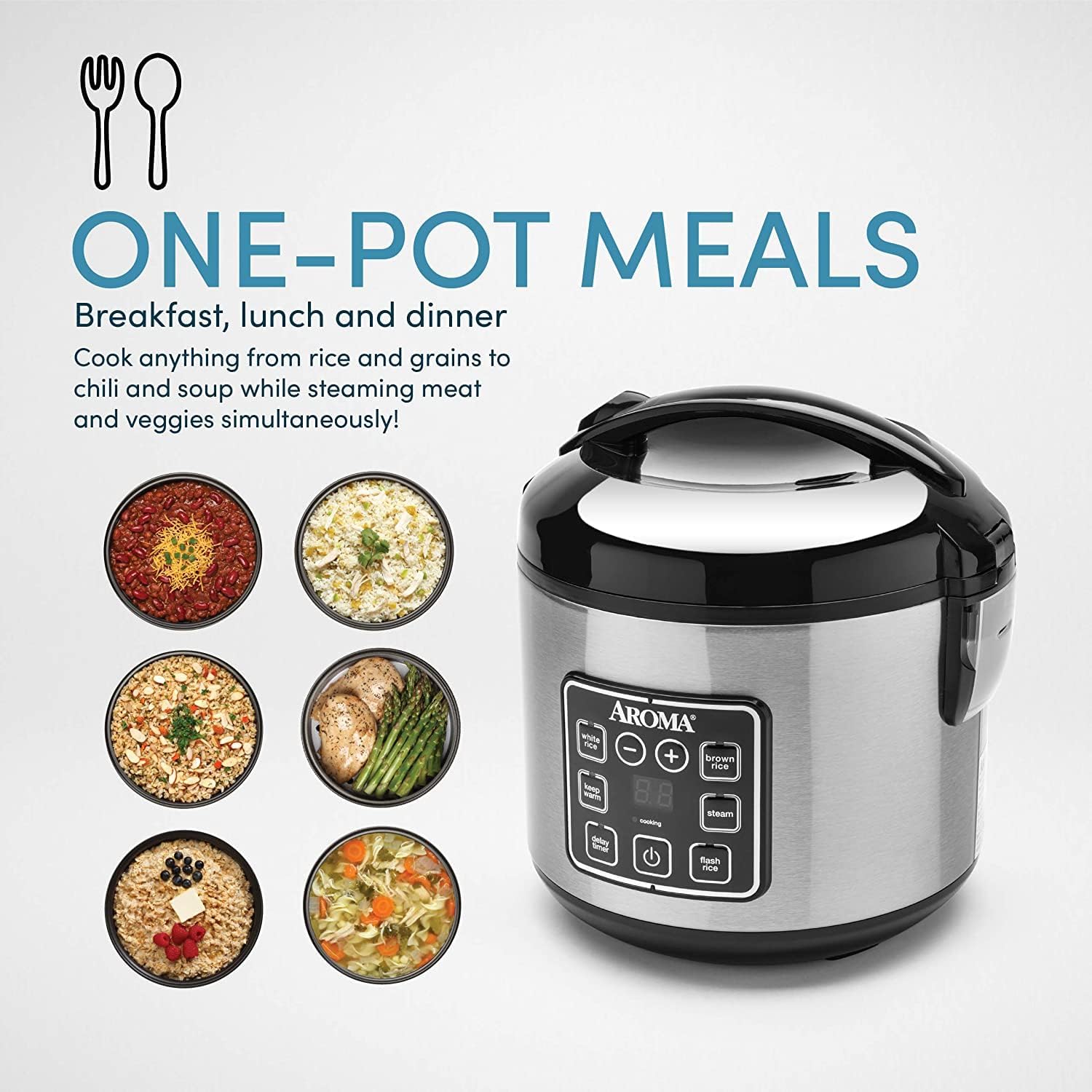 8 Cup Digital Rice Cooker and Food Steamer, Stainless, ARC-914SBD (Renewed) W7959