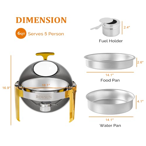 ROVSUN 3 Pack Roll Top Chafing Dish Buffet Set, 6 Quart Stainless Steel with Gold Accent U2654