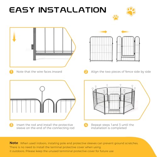 Lekesky 24 Inch 8 Panel Dog Playpen with Bottom Mat, Black E956