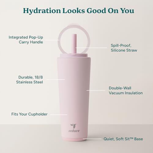 Halo 32 oz Stainless Steel Vacuum Insulated Tumbler with Flip Handle Lid, Lilac Bud H350