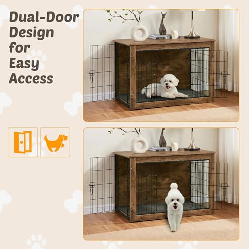 Wooden Dog Crate End Table for Large Indoor Use, Rustic Brown B947201
