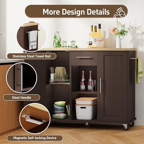 Shintenchi Kitchen Island with Drop Leaf, Rolling Cart with Storage, White T972