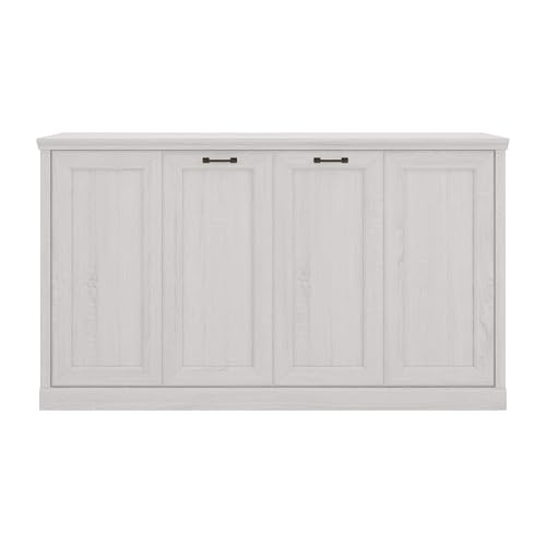 Merax Twin Murphy Bed with Storage Bookshelf and USB Charging, Rustic White U191604