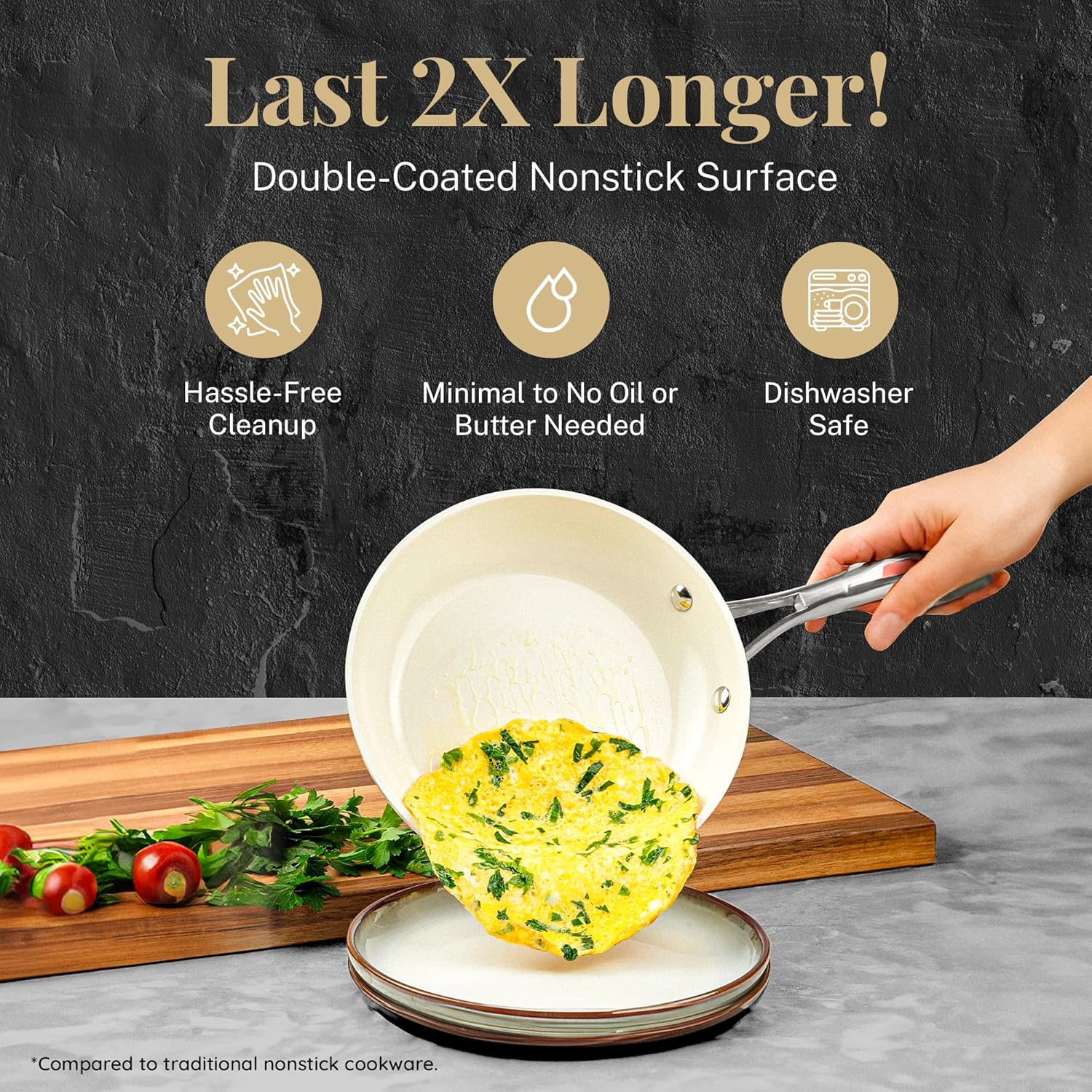 Gotham Steel Hammered 15 Piece Non Stick Ceramic Cookware Set, Cream White H772