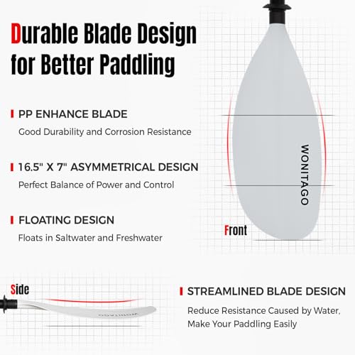 Kayak Paddles with Alloy Shaft and PP Blade, Adjustable 230-250 cm E1062