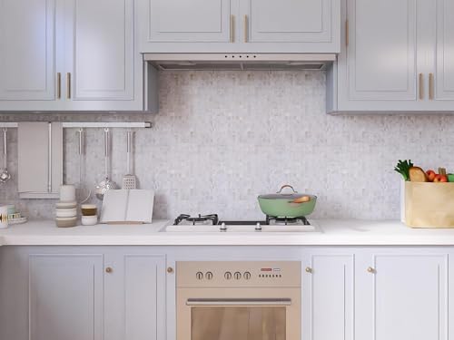 Mother of Pearl Shell Mosaic Peel and Stick Tile Backsplash for Kitchen (Ivory White) U432295